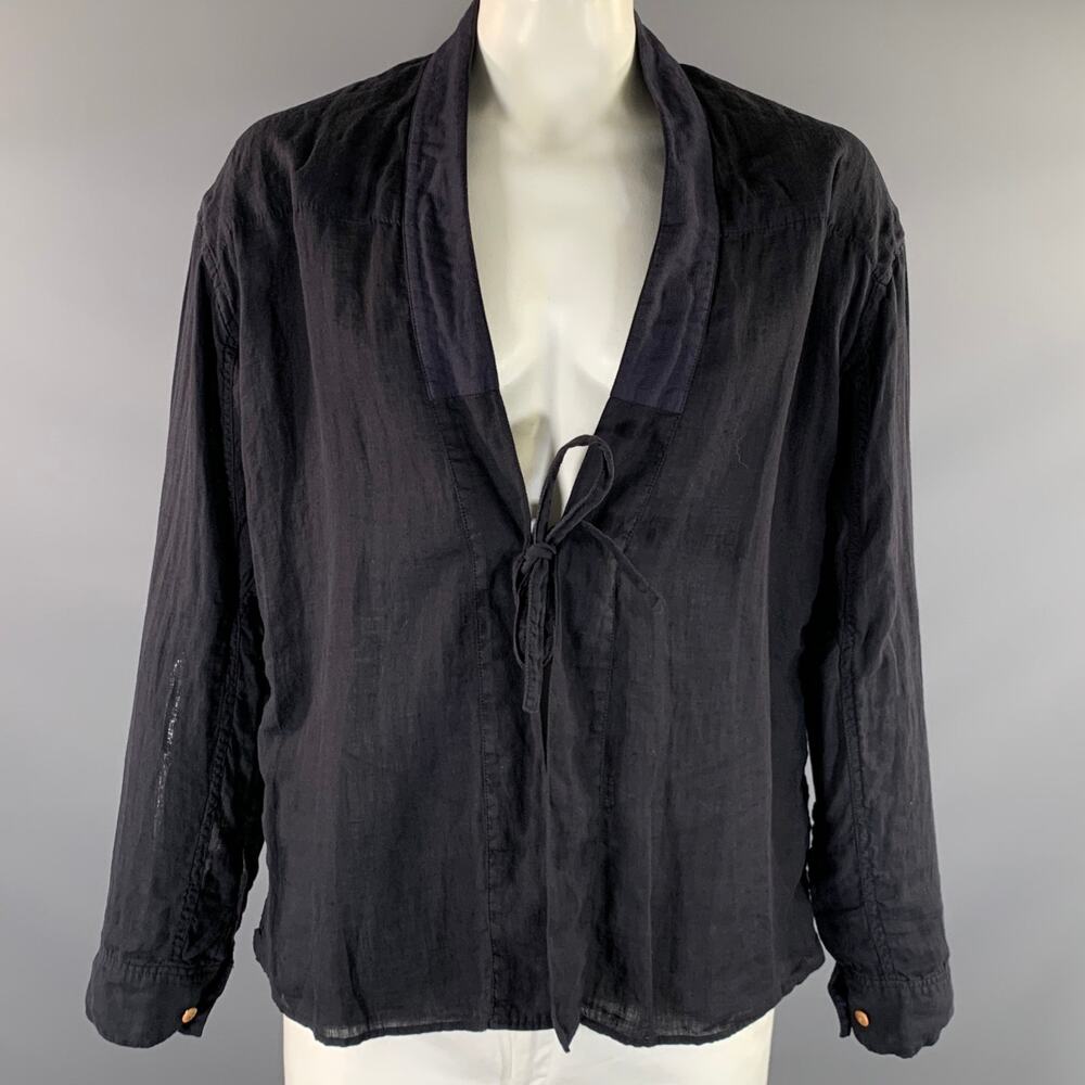 VISVIM Size XL Black Linen Long Sleeve Shirt